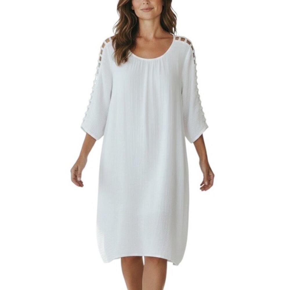 Mlle Gabrielle shift dress with 3/4" ladder-stitch detailed sleeves size 2X